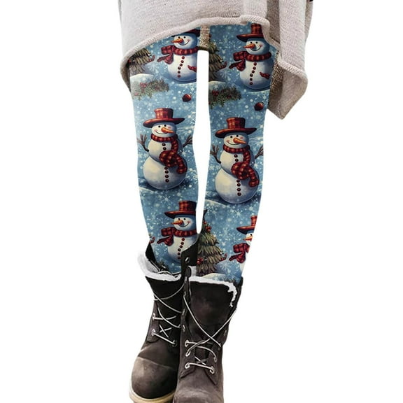 Arlun Christmas High Waisted Leggings for Women Snowman Snowflake Xmas Printed Stretch Yoga Pants No See Through Tummy Control Casual Soft Comfort Workout Tights Blue2 S