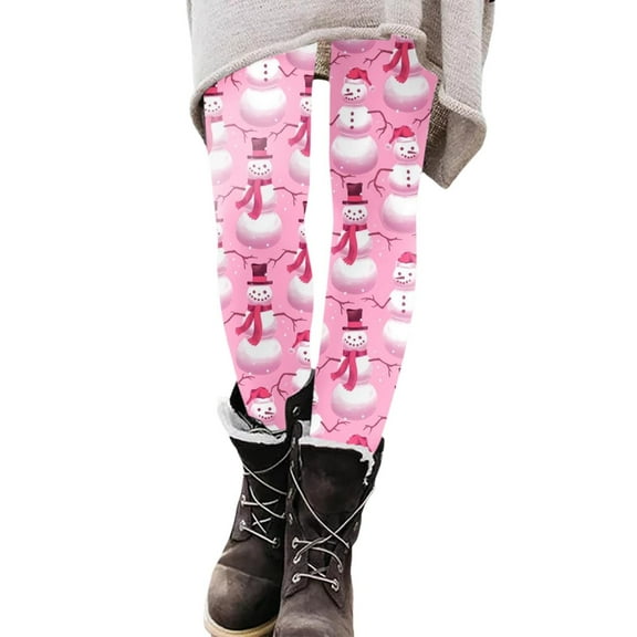 Arlun Christmas High Waisted Leggings for Women Snowman Snowflake Xmas Printed Stretch Yoga Pants No See Through Tummy Control Casual Soft Comfort Workout Tights Pink2 S