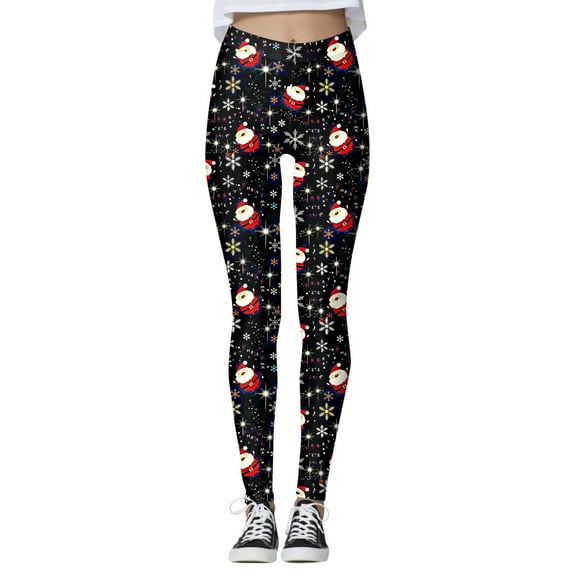 Arlun Christmas Workout Leggings for Women Snowman Snowflake Full Printed High Waisted Casual Leggings Workout Gym Sports Soft Comfort Stretch Yoga Pants Black XXL