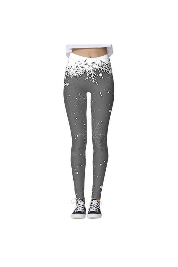 Christmas Workout Leggings for Women Snowman Snowflake Full Printed High Waisted Casual Leggings Workout Gym Sports Soft Comfort Stretch Yoga Pants Grey3 M