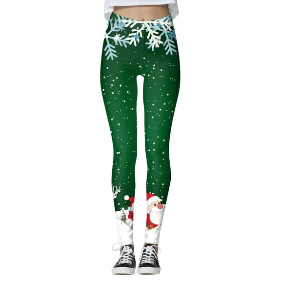 Arlun Christmas Workout Leggings for Women Snowman Snowflake Full Printed High Waisted Casual Leggings Workout Gym Sports Soft Comfort Stretch Slimming Yoga Pants Green L