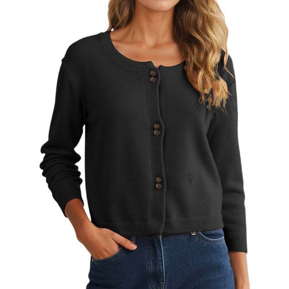 Arlun Cardigan Sweaters for Women Soft Lightweight Button down Sweater Cardigans Long Sleeve Open Front Long Sleeve Comfort Short Outerwear Black One Size