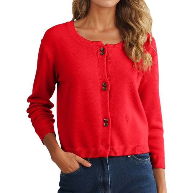 Arlun Chunky Cardigan Sweaters for Women Soft Lightweight Button down Sweater Cardigans Long Sleeve Open Front Long Sleeve Comfort Short Outerwear Red One Size