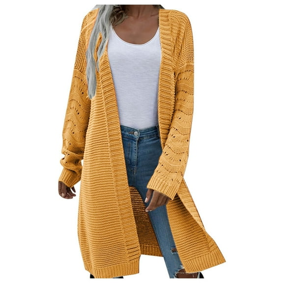 Arlun Cardigans Sweaters for Women Long Cable Knit Open Front Outerwear 2025 Trendy Loose Fit Comfort Pure Long Sleeve Warm Cardigan Coats Fall Winter New Clothes Yellow One Size