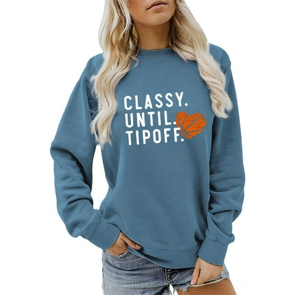 Arlun Classy Until Tipoff Sweatshirts for Women Basketball Game Day Oversized Pullover Sweatshirt Crewneck Loose Fit Long Sleeve Basketball Mama Hoodless Tops Navy S