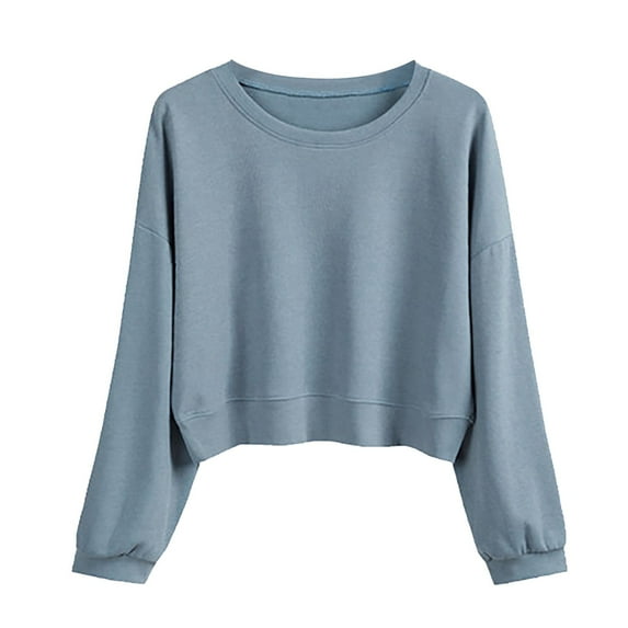 Arlun Clearance ,Plus Size Cropped Sweatshirts for Women Casual Solid Color Long Sleeve Basic Pullovers Fall Fashion Women's Round Neck Loose Lightweight Soft Comfy No Hood Tops Blue XXL
