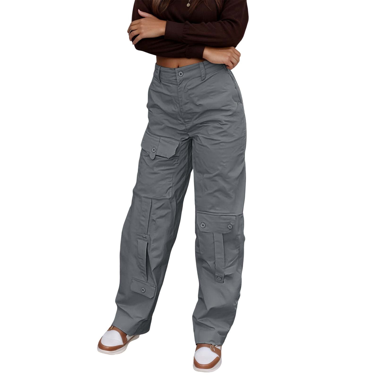 Straight Leg Cargo Pants Women High Waist Casual Baggy Pants