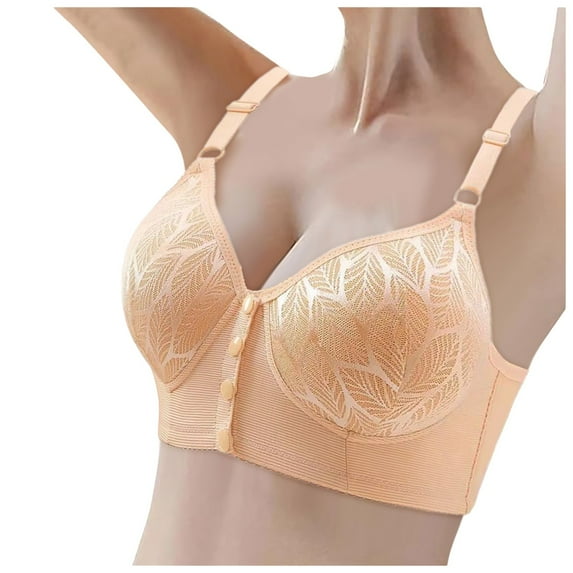 Arlun Comfortable Front Closure Bras For Older Womens Lace Jacquard Lifting Full Coverage Supportive Bralettes Soft Lightweight Breathable Wide Straps Front Button Bras Beige 44