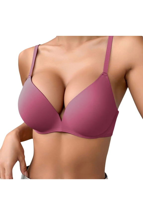 ,Comfortable Wireless Deep V Neck Full Coverage Bras Smooth Seamless Lightweight Breathable Bra Soft Supportive Simple Comfy Wire-Free T Shirt Bralettes 36