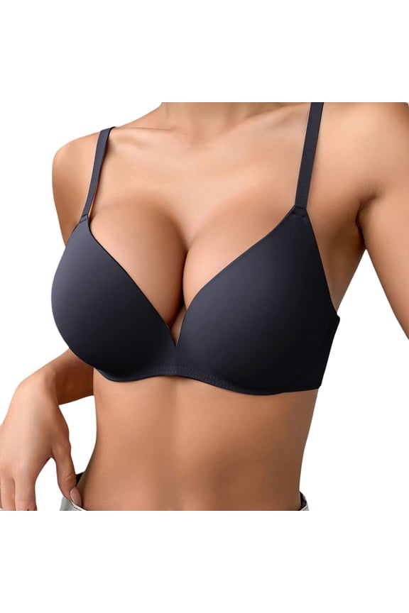 ,Comfortable Wireless Deep V Neck Full Coverage Bras Smooth Seamless Lightweight Breathable Bra Soft Supportive Simple Comfy Wire-Free T Shirt Bralettes Black 32