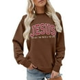 thumbnail image 1 of Arlun Crewneck Sweatshirts for Women Fashion Letter Printed Pullovers Long Sleeve Loose Fit Comfy Breathable Casual Hoodless Tops Fall Winter Thin Sports Wear Brown XXL, 1 of 4
