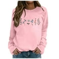 thumbnail image 1 of Arlun Crewneck Sweatshirts Womens Trendy Floral Printed Soft Comfortable Long Sleeve Hoodless Tops 2025 Fall Winter Baggy Drop Shoulder Pullovers Pink XXL, 1 of 4