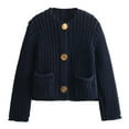 thumbnail image 1 of Arlun Cropped Cardigan Sweaters for Women Trendy Chunky Open Front Button down Knit Sweater Coats Long Sleeve Loose Fit Solid Color Cardigan Outerwear with Pockets Navy L, 1 of 5