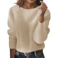 thumbnail image 1 of Arlun Cropped Loose Knit Sweaters for Women Long Sleeve Round Neck Soft Comfortable Pullover Sweater Solid Color Casual Tops for Fall Winter Fashion 2025 Beige L, 1 of 5