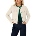 thumbnail image 1 of Arlun Cropped Tweed Blazer Jackets for Women Elegant Slim Fit Collarless Business Casual Button down Cardigan 2025 Fall Winter Solid Color Long Sleeve Stylish Outwear Outfits White XS, 1 of 4