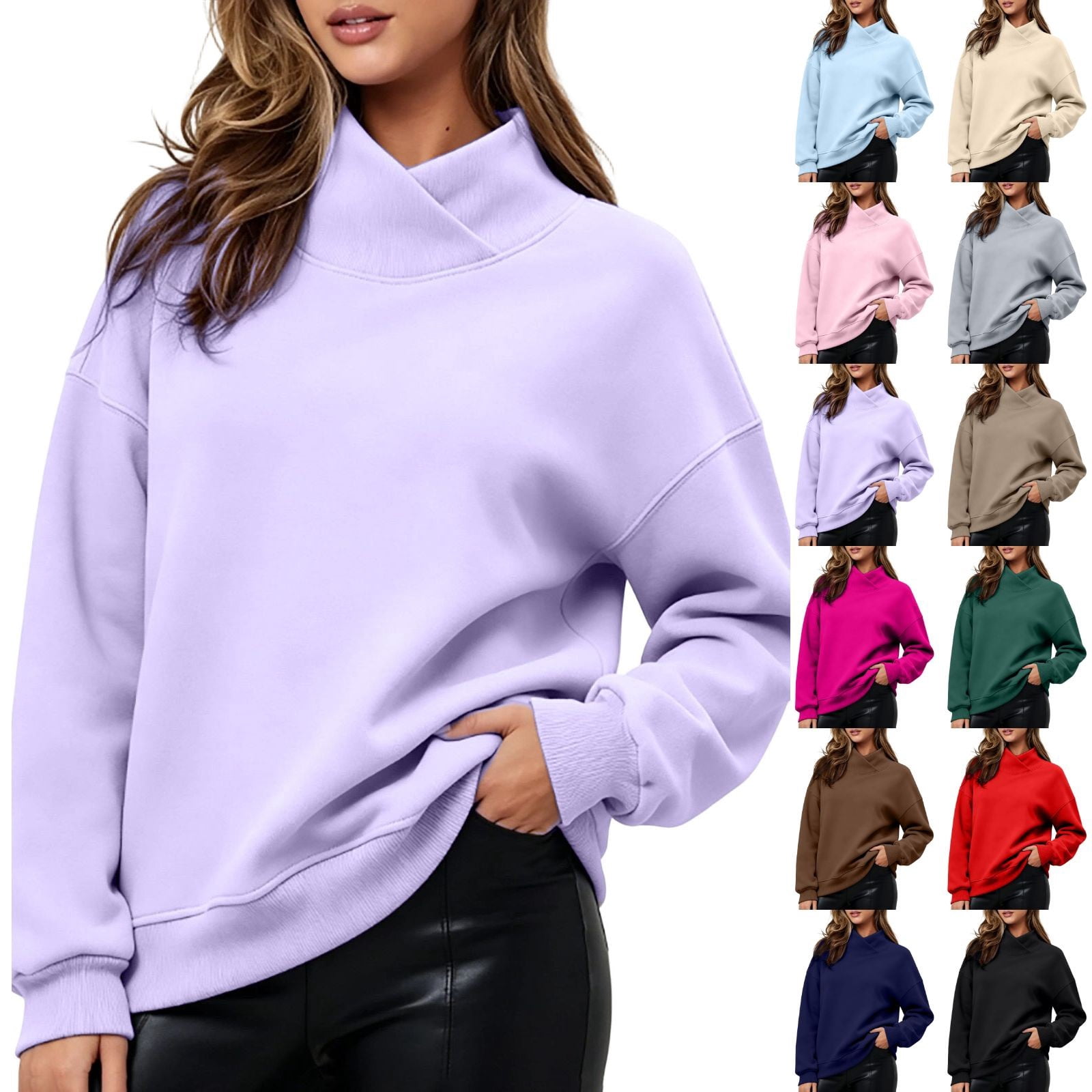 Arlun Crossing Turtleneck Sweatshirts for Women Casual Long Sleeve Drop ...