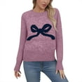 thumbnail image 1 of Arlun Cute Bow Knit Pullover Sweaters for Women Loose Fit Soft Cozy Sweater 2026 Fall Winter Crewneck Long Sleeve Lightweight Tops Fashion Outfits Daily Wear Purple One Size, 1 of 4