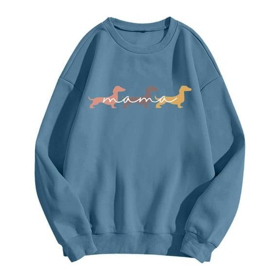Arlun Cute Dachshund Mama Sweatshirts Womens Casual Graphic Printed Crewneck Pullover Tops Funny Dog Long Sleeve Cozy Basic Sweatshirt Gifts for Dog Owner Navy M