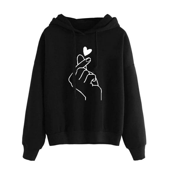 Arlun Cute Graphic Hoodies for Women Drawstring Long Sleeve Pullover Hooded Sweatshirts Womens Casual Drop Shoulder Relaxed Fit Comfort Sports Fall Winter Tops Black M