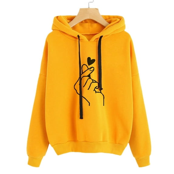 Arlun Cute Graphic Hoodies for Women Drawstring Long Sleeve Pullover Hooded Sweatshirts Womens Casual Drop Shoulder Relaxed Fit Comfort Sports Fall Winter Tops Yellow XL