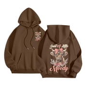 Arlun Cute Highland Cow Hoodies Sweatshirt for Women Funny Letter Printed Drawstring Pullovers Long Sleeve Loose Fit Casual Comfort Graphic Print Hooded Tops with Pockets 2-Coffee M