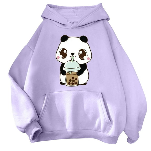 Arlun Cute Hoodies for Women Trendy Funny Animal Graphic Printed Plus Size Sweatshirts Long Sleeve Loose Fit Casual Soft Comfort Drawstring Hooded Pullovers with Pocket Purple L