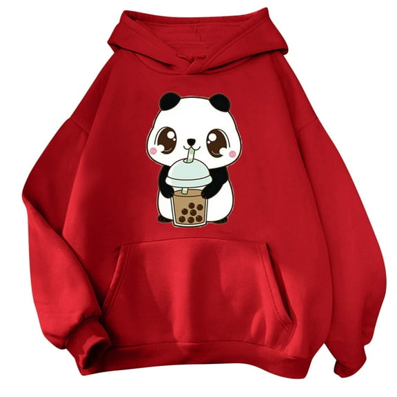 Arlun Cute Hoodies for Women Trendy Funny Animal Graphic Printed Plus Size Sweatshirts Long Sleeve Loose Fit Casual Soft Comfort Drawstring Hooded Pullovers with Pocket Red S