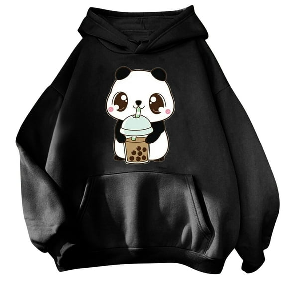 Arlun Cute Hoodies for Women Trendy Funny Animal Graphic Printed Plus Size Sweatshirts Long Sleeve Loose Fit Casual Soft Comfort Drawstring Hooded Pullovers with Pocket Black L