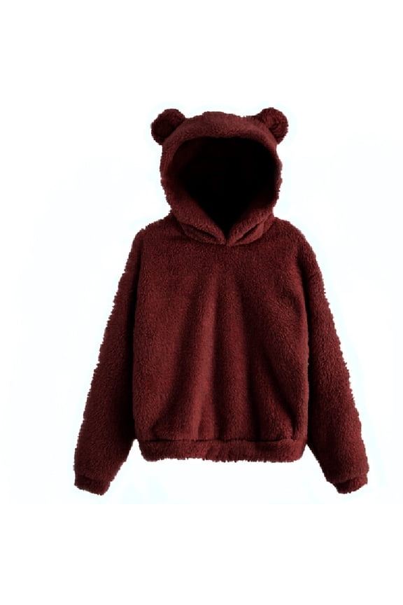 Cute Teddy Bear Ears Hoodies for Women Trendy Long Sleeve Soft Warm Winter Pullover Sweatshirts Oversized Solid Color Casual Comfy Hooded Tops 2025 XXXXL