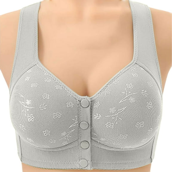 Arlun Daisy Bras for Older Women Front Closure Comfy Convenient Push up No Underwire Senior Bralettes Thin Breathable Full Coverage Soft Snap Closing Lace Bras Light Gray 40.00