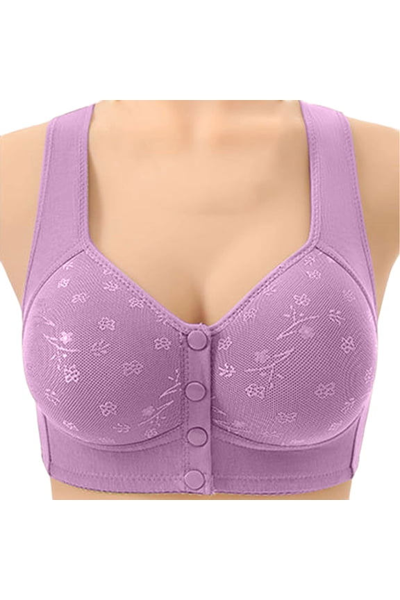 Daisy Bras for Older Women Front Closure Comfy Convenient Push up No Underwire Senior Bralettes Thin Breathable Full Coverage Soft Snap Closing Lace Bras Purple 50.00