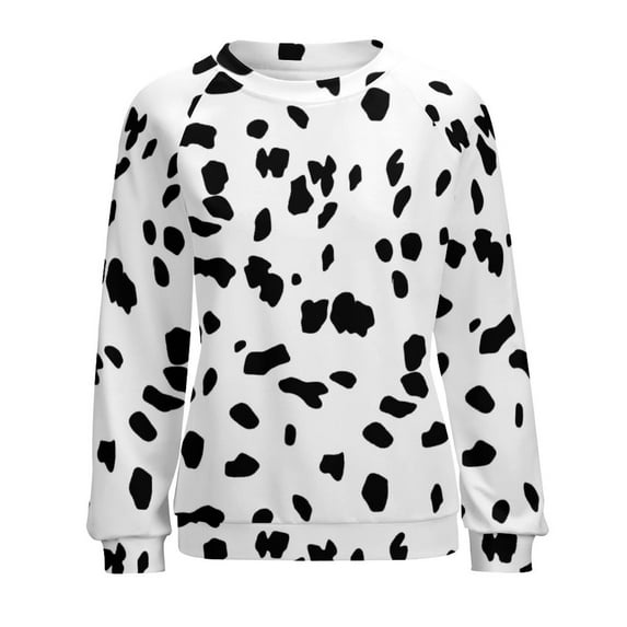 Arlun Dalmatian Dog Printed Women's Sweatshirts Casual Crewneck Long Sleeve Pullover Sweatshirts Cute Soft Comfortable Loose Fit Hoodless Tops White L
