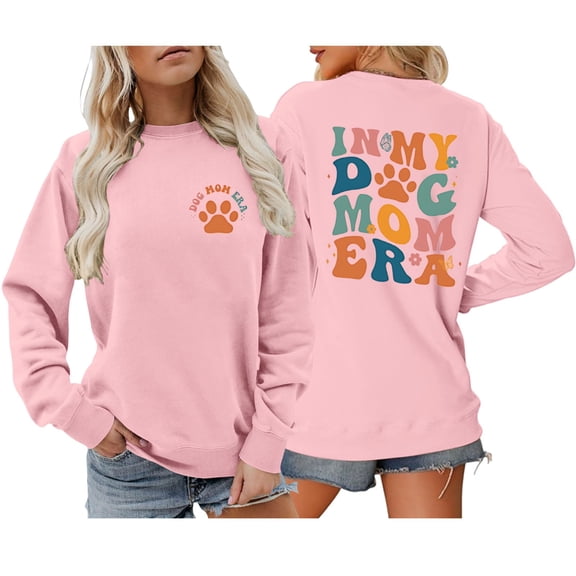 Arlun Dog Mom Graphic Sweatshirts for Women Long Sleeve Crewneck Pullover Tops Fashion in My Dog Mom Era Colorful Letter Print Casual Cozy Streetwear Tops Pink XL