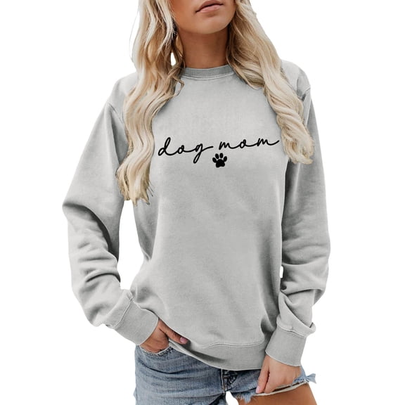 Arlun Dog Mom Sweatshirts Cute Paw Graphic and Letter Printed Pullovers Funny Mama Life Long Sleeve Sweatshirts Womens Crewneck Dog Lover Pullover Tops Light Gray S