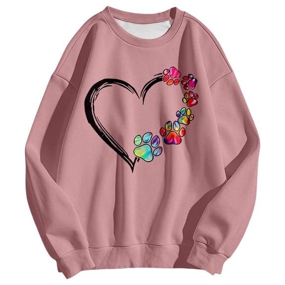 Arlun Dog Mom Sweatshirts for Women Trendy Heart Dog Paw Printed Color Block Long Sleeve Crewneck Casual Cute Sweatshirts Soft Comfy Loose Pullover Tops 2-Pink XXL