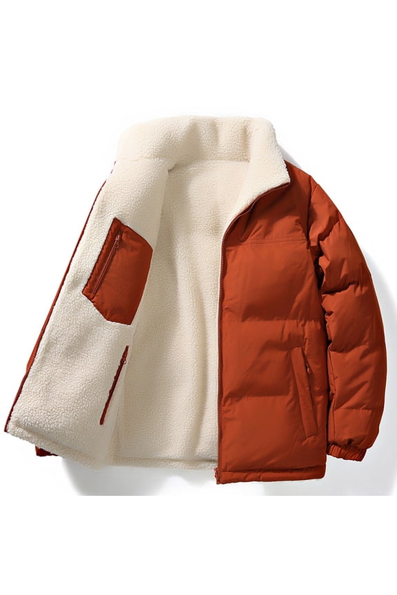 Double-Sided Lamb Wool Cotton Coats for Women Trendy Full Zipper Stand up Collar Jackets Plush Thickened Warm Lamb down Outwear Solid Fall Winter Clothes with Inside Pockets Orange XL