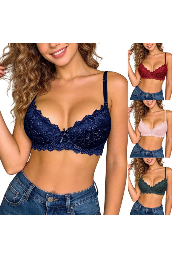 Elegant Lace Push up Bras for Women Soft Supported No Underwire Full Coverage Bralette Double Adjustable Straps Comfort Seamless Lifting Pure Color Everyday Bras 1-Pink 70B