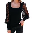thumbnail image 1 of Arlun,Elegant Lace Splicing Long Sleeve Shirts for Women Trendy Plain Dotst Printed Sheer Puff Sleeve Fall Thin Tshirts Women's Elastic Slim Fit Soft Comfy Tops Black XL, 1 of 9