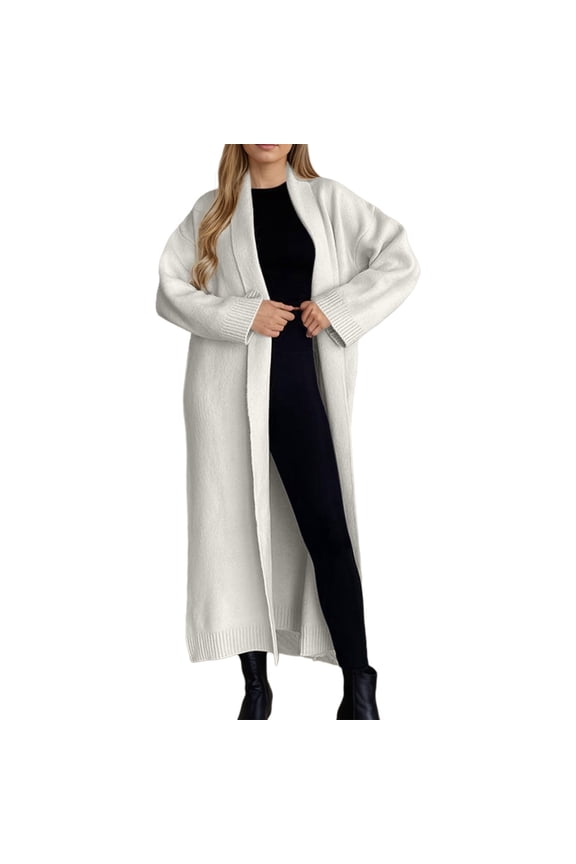 Elegant Long Cardigan Sweater Coat for Fashionable Fall Winter Knit Cardigans Stylish Open Front Knitted Jackets Soft Comfort Solid Color Outwear with Pockets White XL