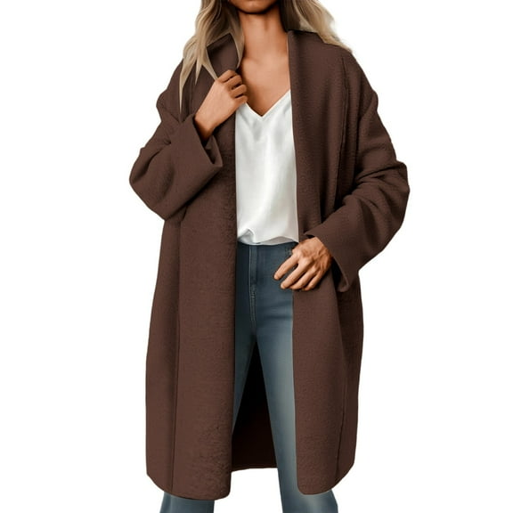 Arlun Elegant Long Cardigan Sweaters for Women European Style Open Front Oversized Slouchy Knit Fall Trendy Cardigans Coat Solid Color Lapel Long Sleeve Loose Outwear 2025 Brown M