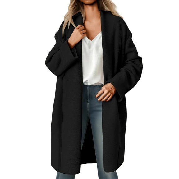 Arlun Elegant Long Cardigan Sweaters for Women European Style Open Front Oversized Slouchy Knit Fall Trendy Cardigans Coat Solid Color Lapel Long Sleeve Loose Outwear 2025 Black M