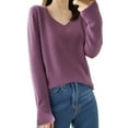 thumbnail image 1 of Arlun Elegant Sweaters for Women Trendy Casual Loose Fit Soft Sweater Ladies V-Neck Long Sleeve Solid Color Basic Tops 2025 Fall Winter Base Layer Pullovers Purple S, 1 of 3