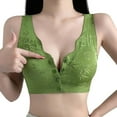 thumbnail image 1 of Arlun Embossed Jacquard Front Closure Bras Comfortable No Underwire Front Snap Bralettes for Seniors Plus Size Solid Color Full Coverage Supportive Bras for Older Green M, 1 of 8