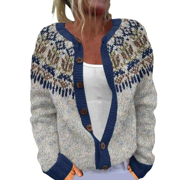 Arlun Fair Isle Sweater Cardigans for Women 2025 Winter Ethnic Vintage Argyle Button down Knit Outwear Colorful Boho Icelandic Long Sleeve Loose Winter Warm Jumpers Coat Light Gray3 M