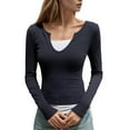 thumbnail image 1 of Arlun, Two Pieces T Shirts for Women Casual V Neck Long Sleeve Slim Fit Tops Solid Color Splicing Soft Comfortable Lightweight Fall Basic Workout Tshirts Navy M, 1 of 4