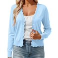 thumbnail image 1 of Arlun Fall Cardigans for Women Lightweight Knit Open Front Solid Color Sweater Tops Long Sleeve Button down Scalloped V-Neck Cropped Cardigan Casual Teacher Outfits, 1 of 5