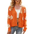 thumbnail image 1 of Arlun Fall Cute Daisy Jacquard Knit Cardigan Sweater for Women Button up Long Sleeve Cardigans Coat Floral Knitted Long Sleeve Open Front Outwear Y2k Slouchy Thin Sweaters Orange S, 1 of 5