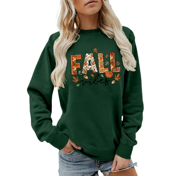 Arlun Fall Pumpkin Sweatshirts for Women Funny Letter Graphic Printed Sweatshirts Halloween Thanksgiving Long Sleeve Crewneck Casual Comfort Pullovers Tops Dark Green XXL