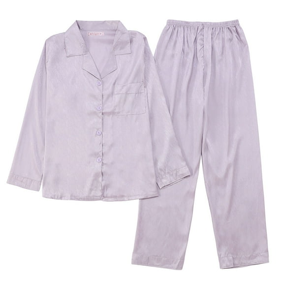 Arlun Fall Winter Lightweight Pajamas For Women Set 2025 Fashion Stripe/Plaid/Ink Painting/Heart/Floral Printed Pjs Sets Lapel Button Down Long Sleeve Trousers Thin Soft Comfy Loungewear Purple XXL