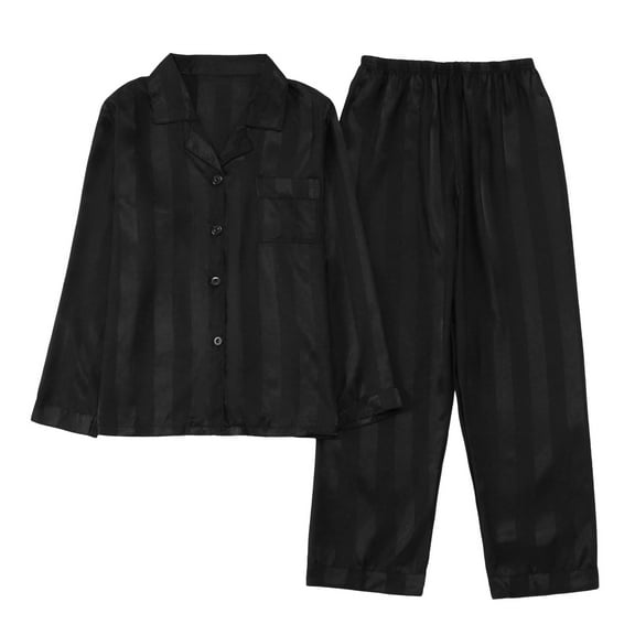 Arlun Fall Winter Lightweight Pajamas For Women Set 2025 Fashion Stripe/Plaid/Ink Painting/Heart/Floral Printed Pjs Sets Lapel Button Down Long Sleeve Trousers Thin Soft Comfy Loungewear Black2 XL